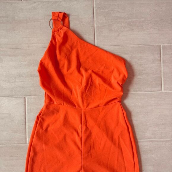 One-Shoulder Jumpsuit Pants Romper Sleeveless Orange Medium Disco Party Hippie - Picture 6 of 8